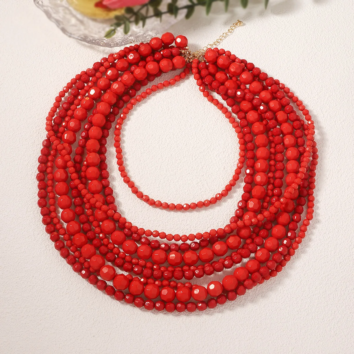 ZA Multilayer Red Coral Beaded Waterfall Necklaces for Women Charm Acrylic Resin Beads Chokers Necklace Collar Jewelry