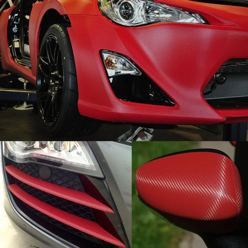 3D Red Carbon Fiber Vinyl Wrap Film Roll with Air Release Adhesive Sticker Decal Motorbike Scooter Car Wrapping Foil