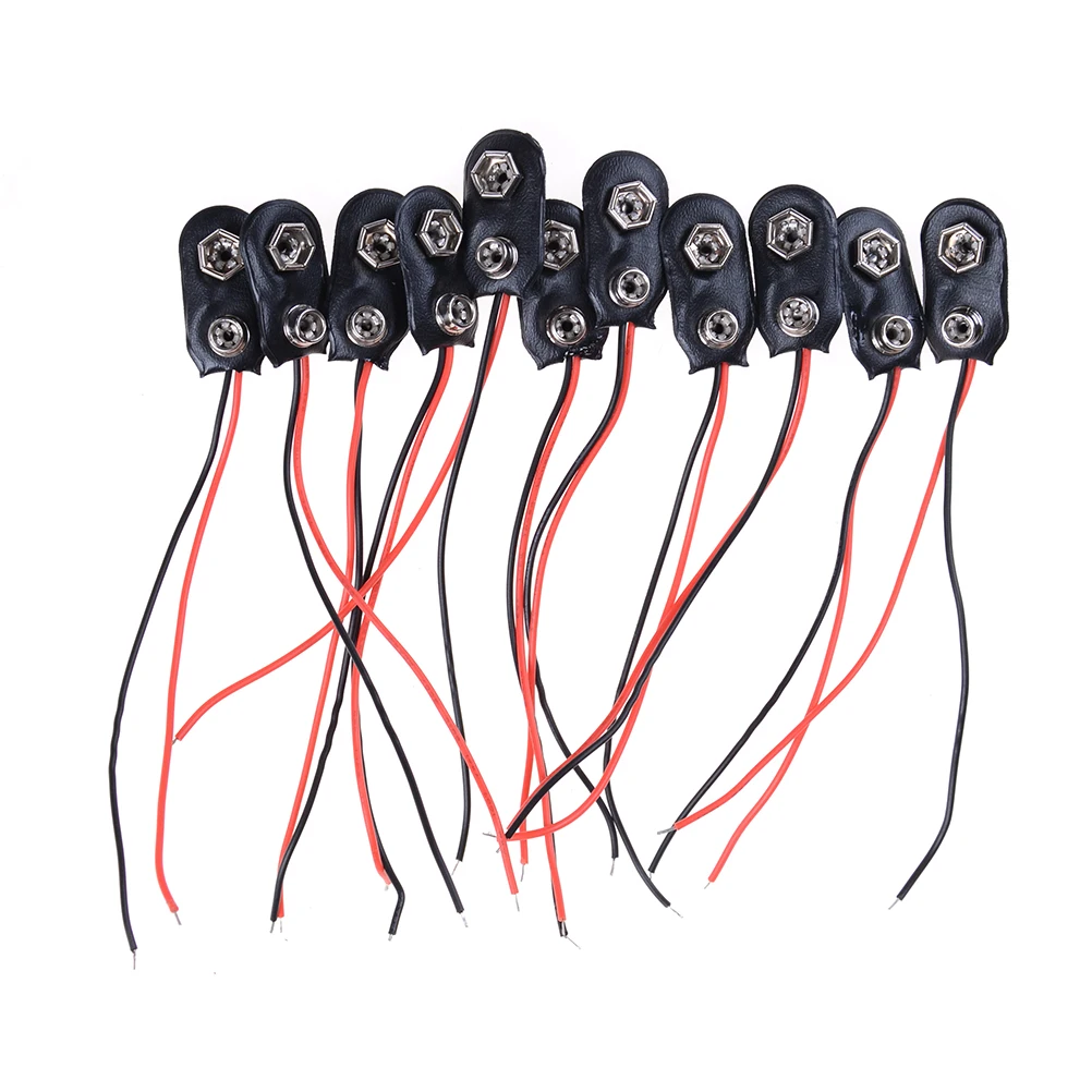 10Pcs 9V Battery Snap Holder Clip Connector Hard Shell 10CM Cable Lead