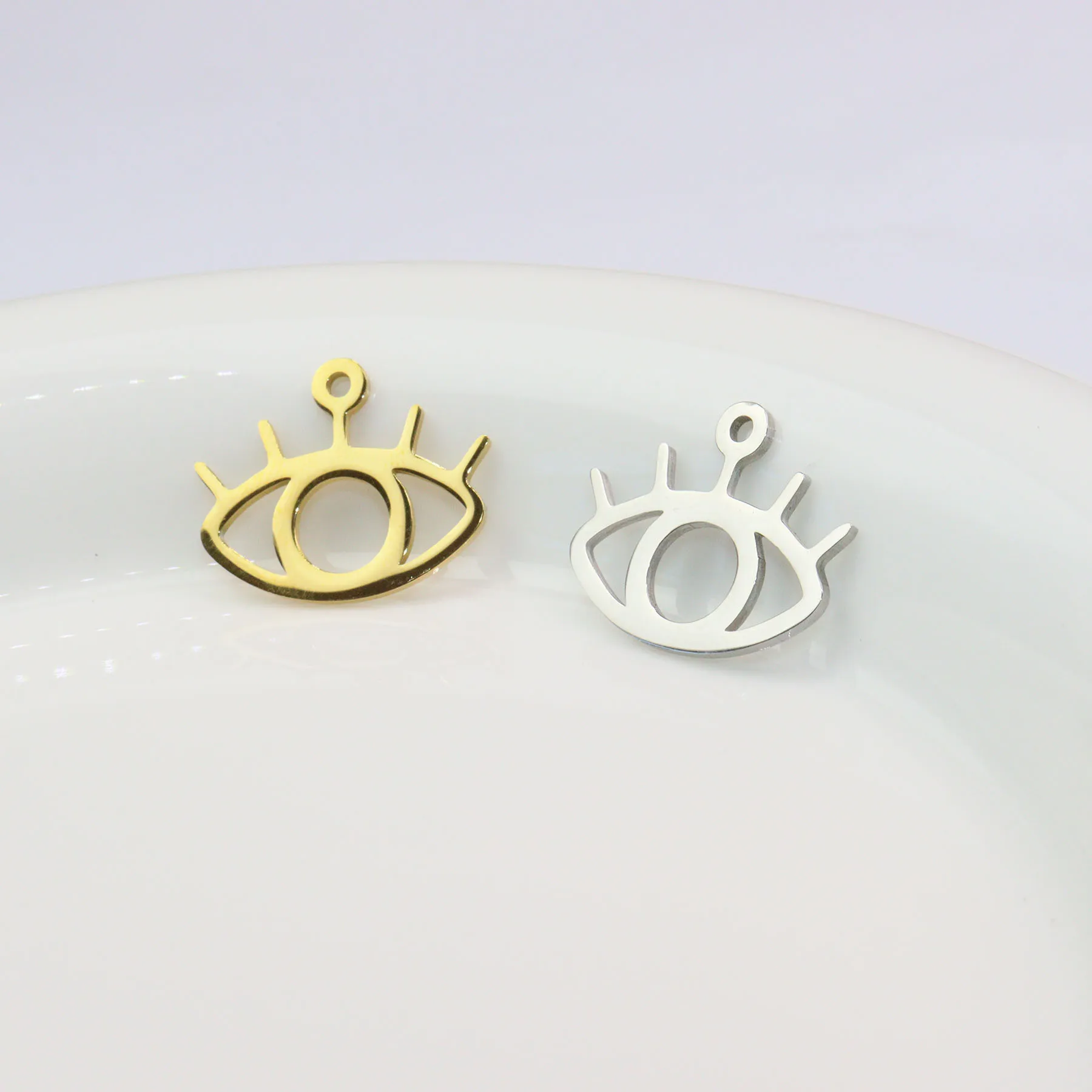 304L 5pcs Stainless Steel Devil Eyes Jewelry Charms Accessory Necklace Hand Making High Quality Vacuum Plated WaterProof