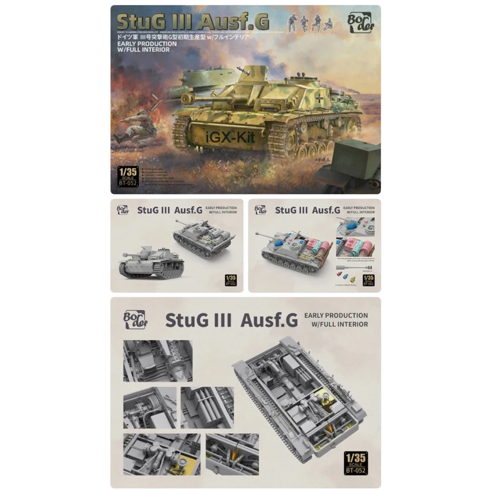 

Набор для сборки пластиковой модели танка StuG III Ausf G раннего образца с полным интерьером, масштаб 1/35, серия Border BT052, для хобби и моделирования.