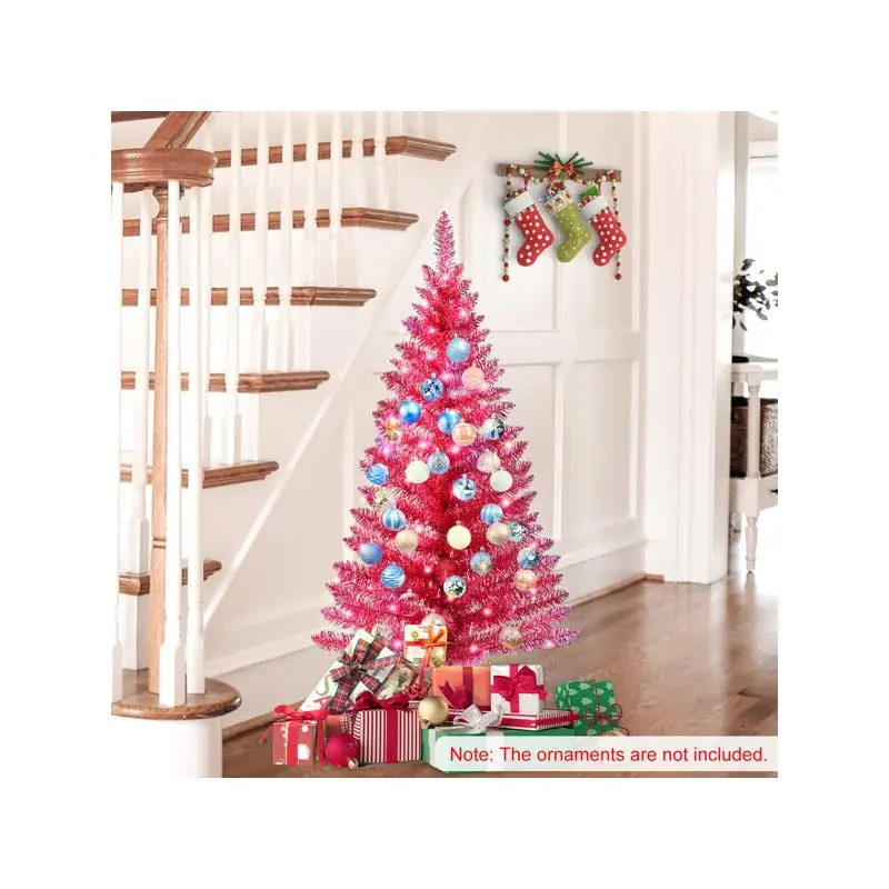 

4FT Red Christmas Tree with 50 UL Lights and 122 PVC Tips - Prelit Artificial Holiday Tree for Indoor Decoration in Small