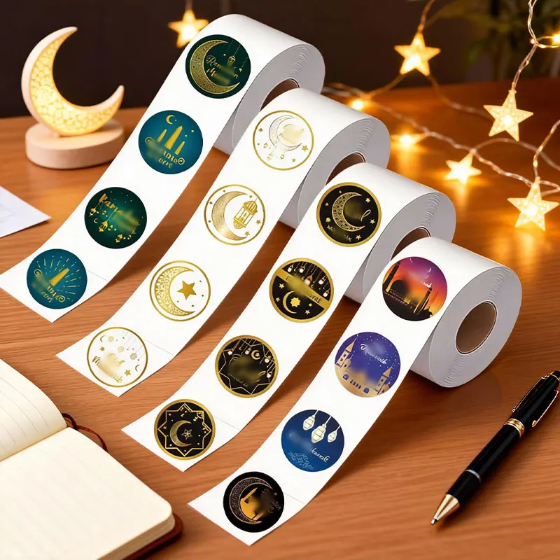 500pcs EID Mubarak Roll Stickers Gifts Packaging Seal Stickers Islam Muslim Ramadan Roll Stickers Decor for Home Decorations