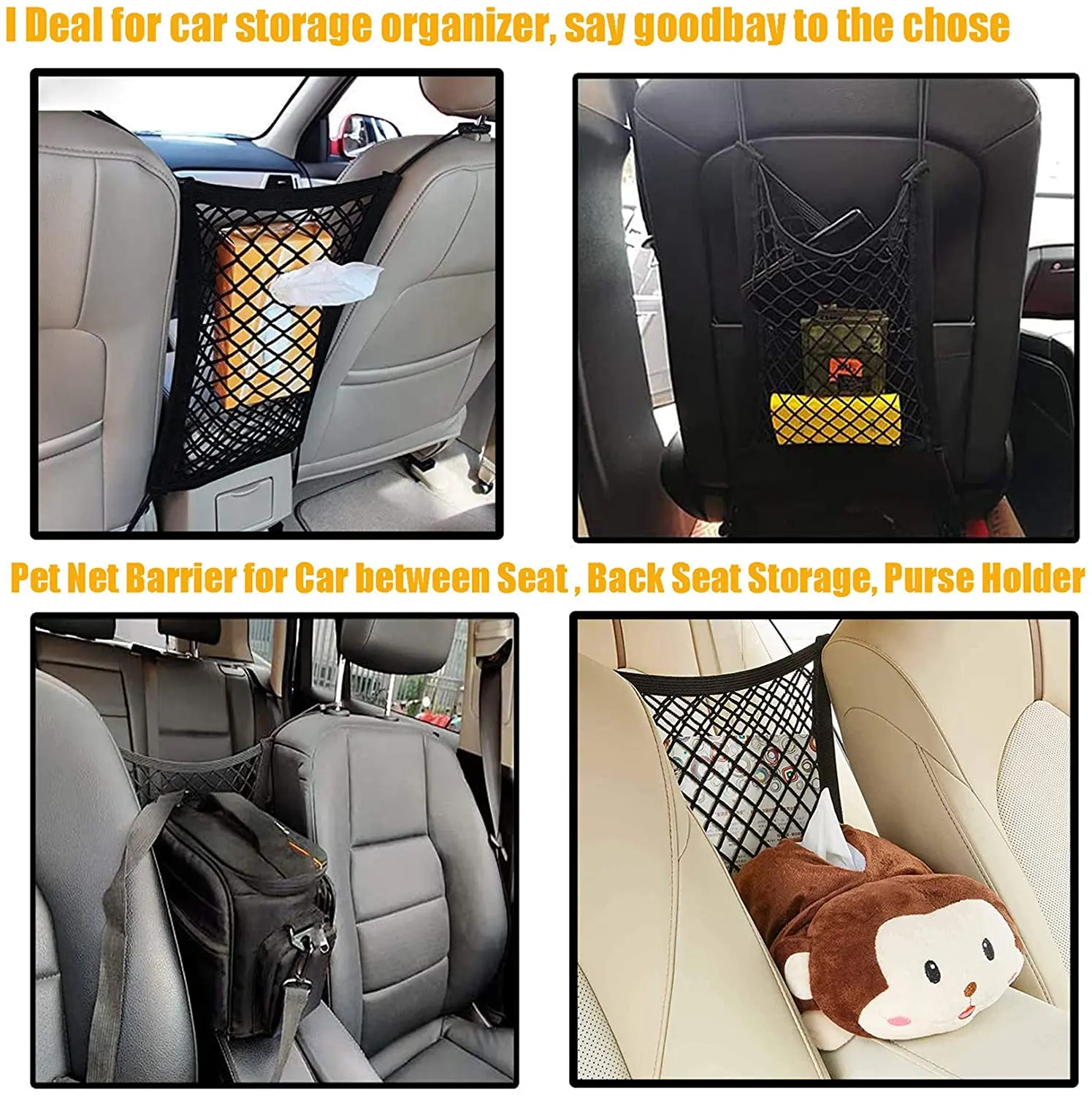 Car Interior Trunk Seat Back Elastic Mesh Net Car Styling Storage Bag Pocket Cage Grid Pocket Holder Car Accessories