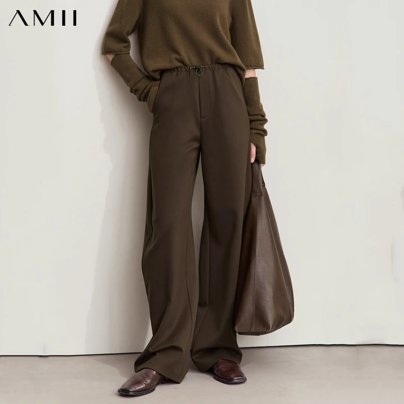 

AMII Minimalist Women's Pants 2025 Winter Classic Commuter Warm Pants Elastic Drawstring Loose Female Trousers 12424082