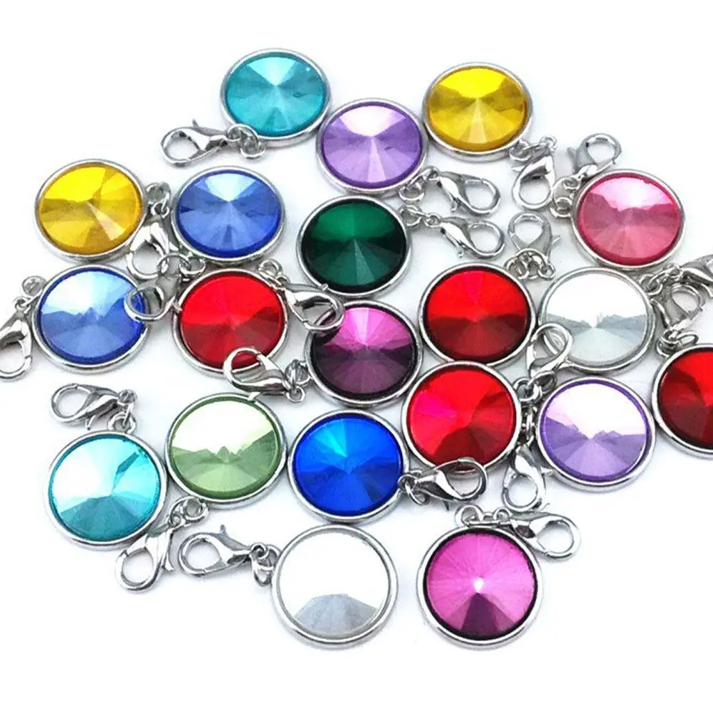 

20Pcs Birthstone Crystal Alloy Pendant Charm Colorful Round Stone Lobster Buckle for DIY Necklace Bracelet Earrings Jewelry