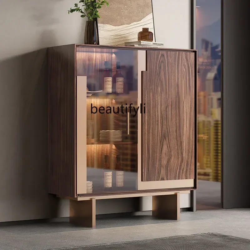 

Light luxury wine cabinet High-grade walnut dining side cabinet Living room storage glass wine Tea cabinet