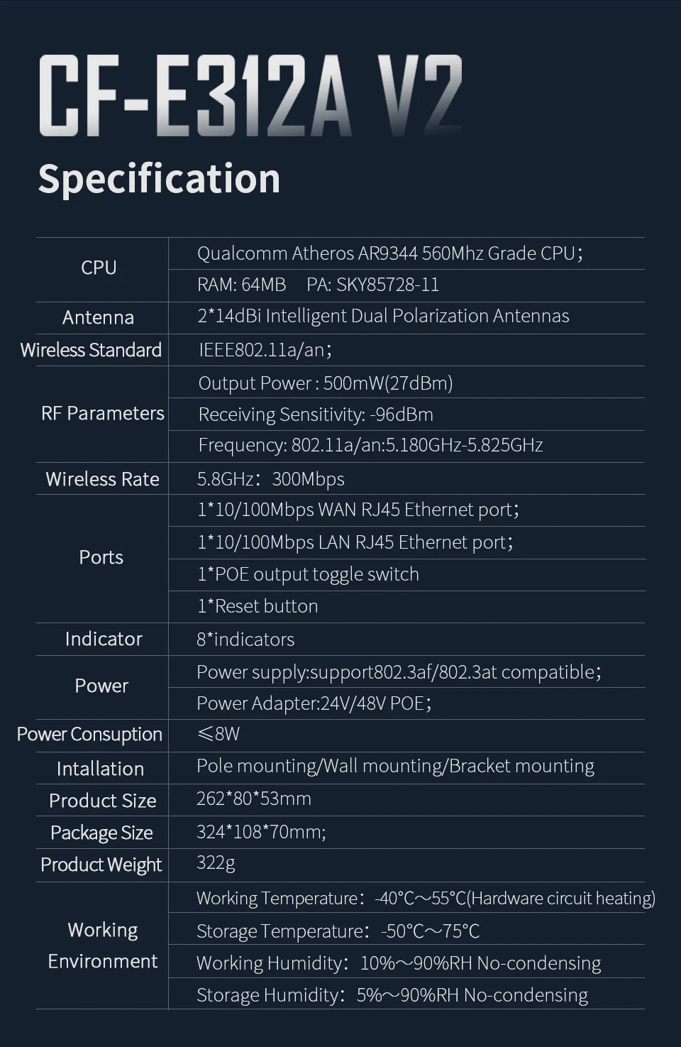 COMFAST 300-900M 2,4/5,8G Wireless AP Bridge Access Point WIFI Long Range Outdoor WIFI CPE WIFI Antenne Repeater Nanostation Amp – Detail 21