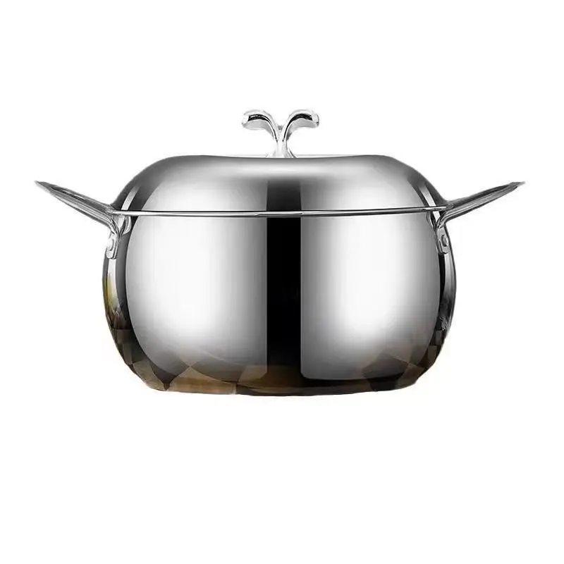 Extra thick stainless steel apple pot ingot soup pot cooking porridge noodlepot milkpot household induction cooker gas univers