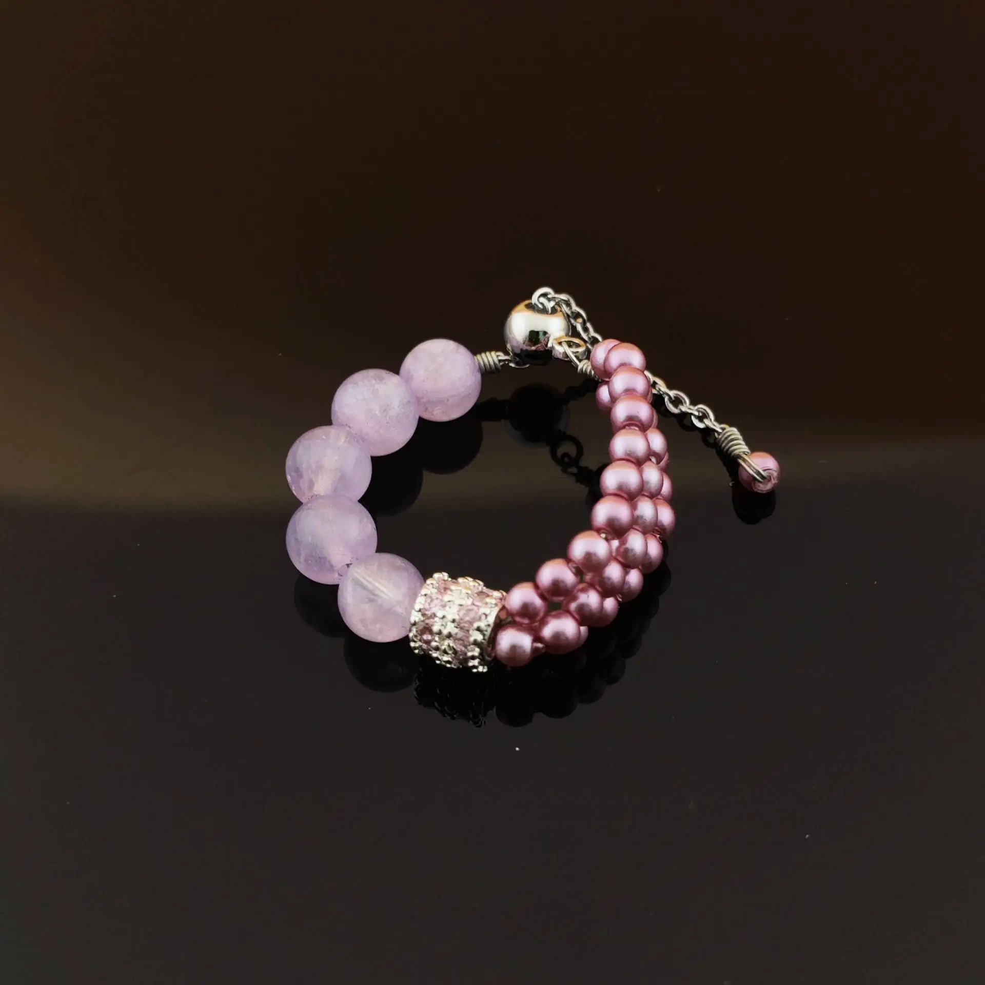 

Exquisite Light Luxury Braided Ring for Women, Double Layer Handmade Jewelry,Double Triple Row Purple Jade Shell Pearl Accessory