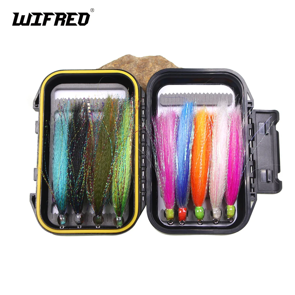 Wifreo 9pcs Saltwater Streamer Fly Kit Epoxy 3D Fish Eye Clouser Minnow Fly Fishing Flies Trout Bass Muskie Fishing Lure Baits