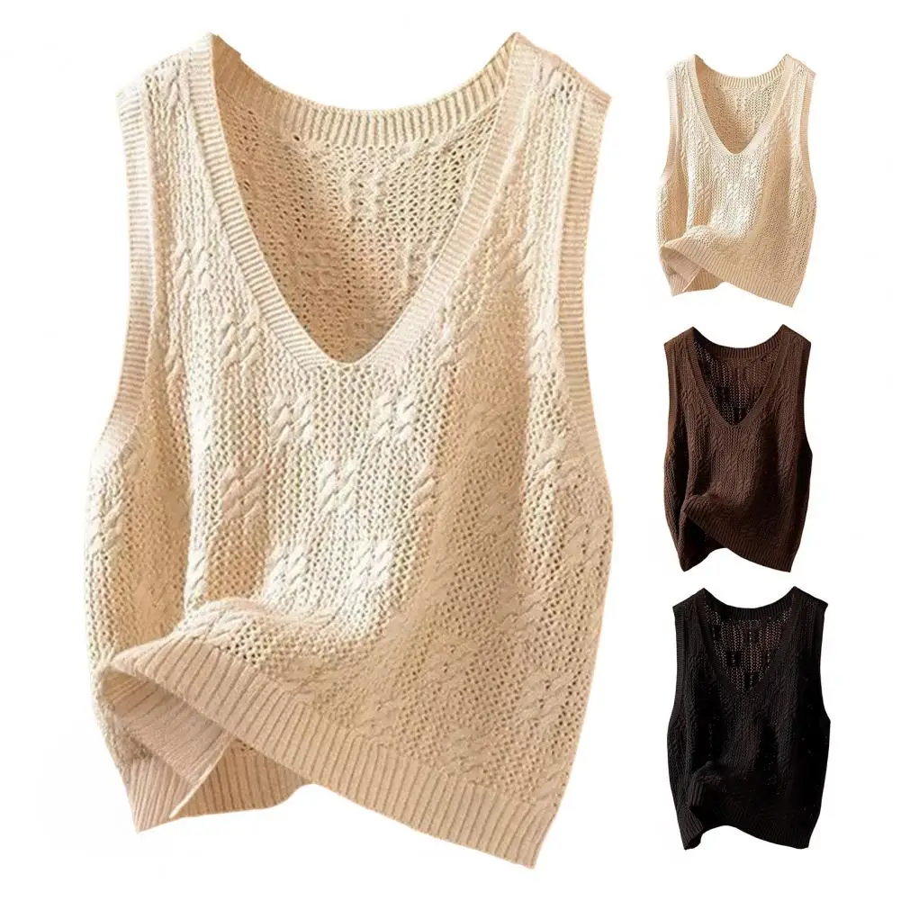 

2025 Female Knitted Elastic Loose Casual Vests Pullover Camis Summer Spring Hollow Out Tank Tops Women Knitted T-Shirts Tops ﻿