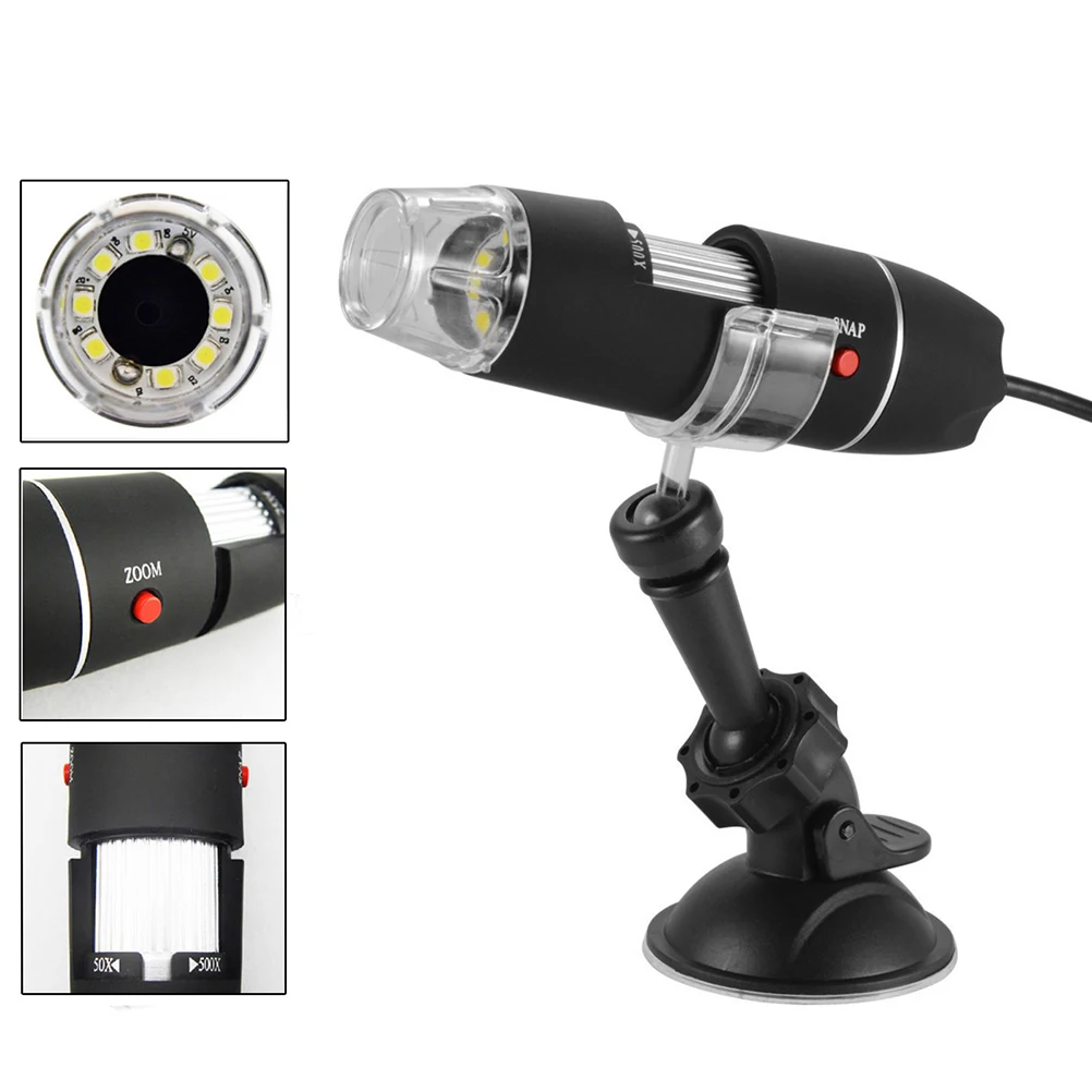

Portable USB Digital Microscope 40X-1000X Electron Microscope with 8 LED light & Black Sucker Bracket