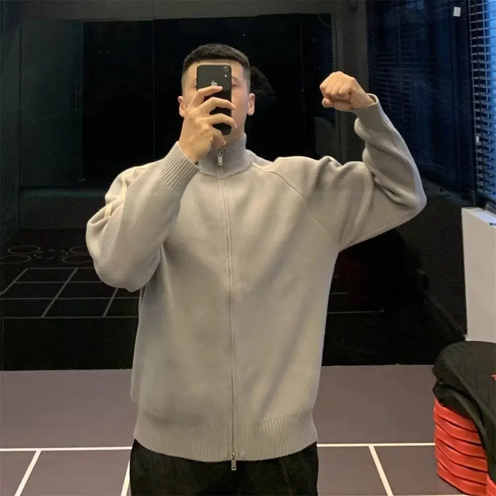 

Pure Color Zipper ort Sve Long Sve Мужской вязаный свитер Повседневный панк Sle Полиэфирное волокно Мягкий удобный кардиган