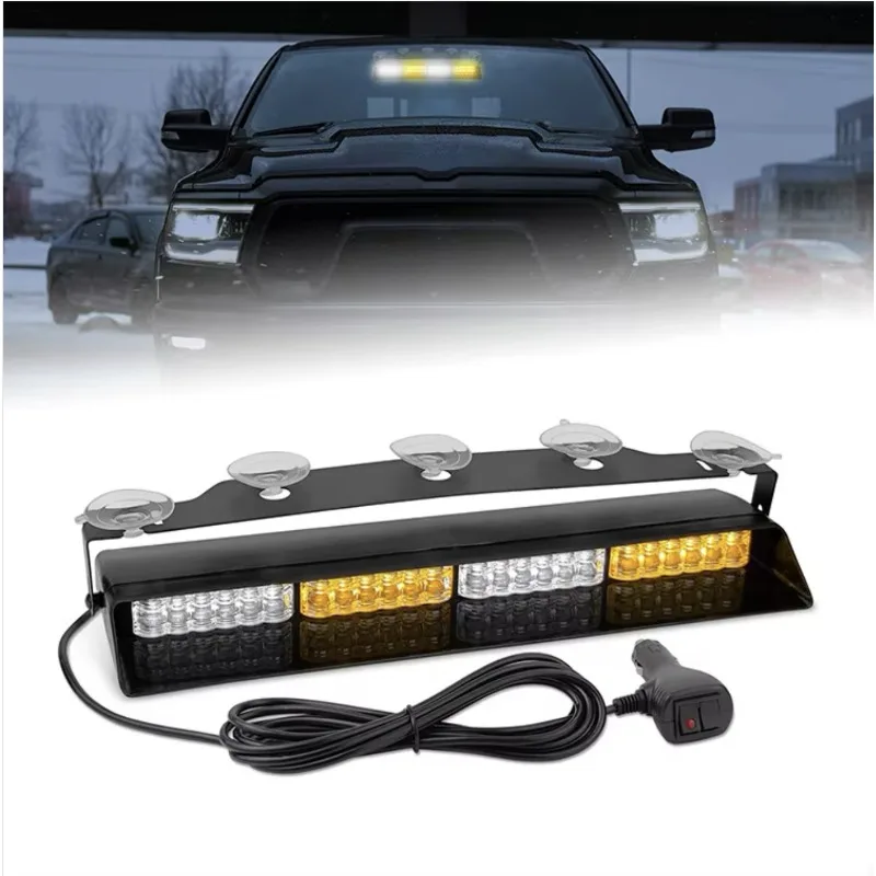 16 LED Strobe Warning Light Car Interior Dash Flashing Light Windshield Visor Emergency Lamp Yellow White Red Blue for Trucks