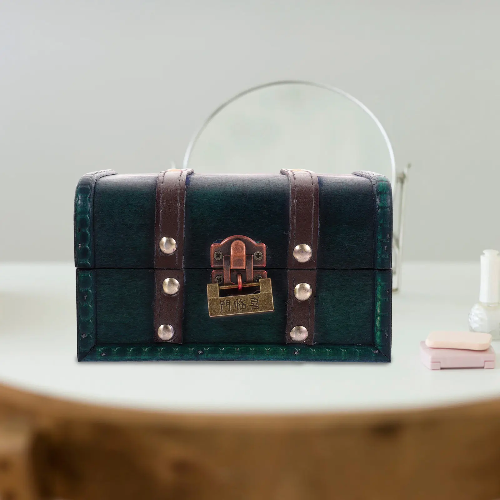 

Retro Vintage Wooden Jewelry Box with Lock PU Lining Zinc Alloy Hardware Sturdy Portable Storage Case for Rings Earrings