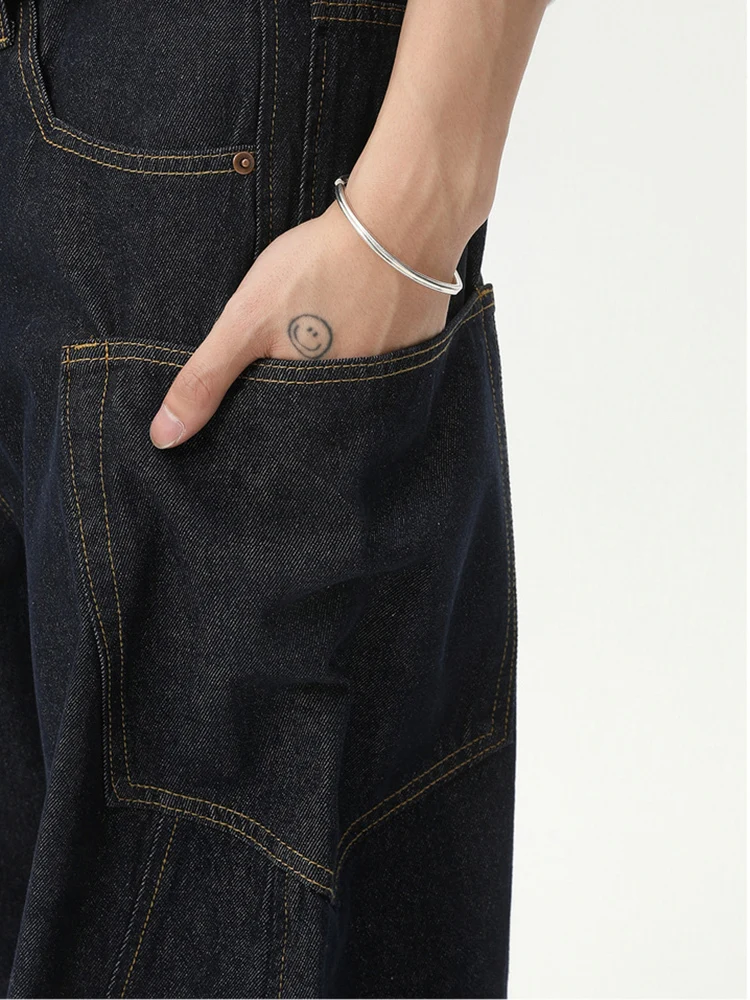 LUZHEN Fashion Original Celana Jeans Kasual Lurus Multi Kantong Dekoratif Pria 2025 Baru Berkualitas Tinggi Celana Denim Longgar Lebar JY4795
