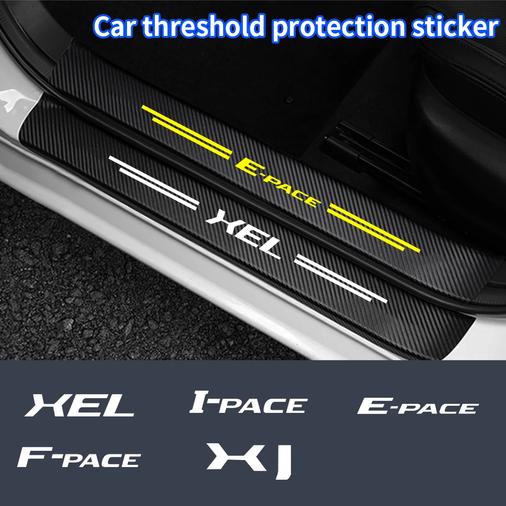 Car Door Threshold Sill Protective Scuff Plate Carbon Fiber Rear Trunk Bumper Guard Decal For Jaguar E-pace F-pace I-pace XEL XJ