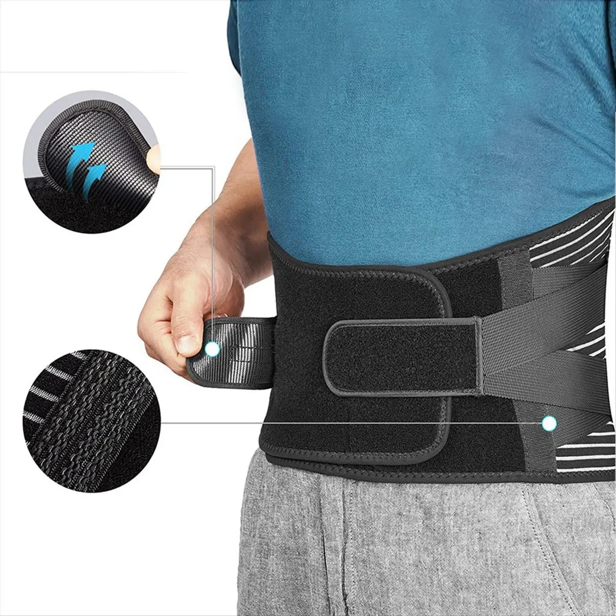 【black huodong】Lumbar Back Brace for Lower Back Pain Adjustable Lumbar Support Belt Breathable Exercise Waist Brace Support Belt