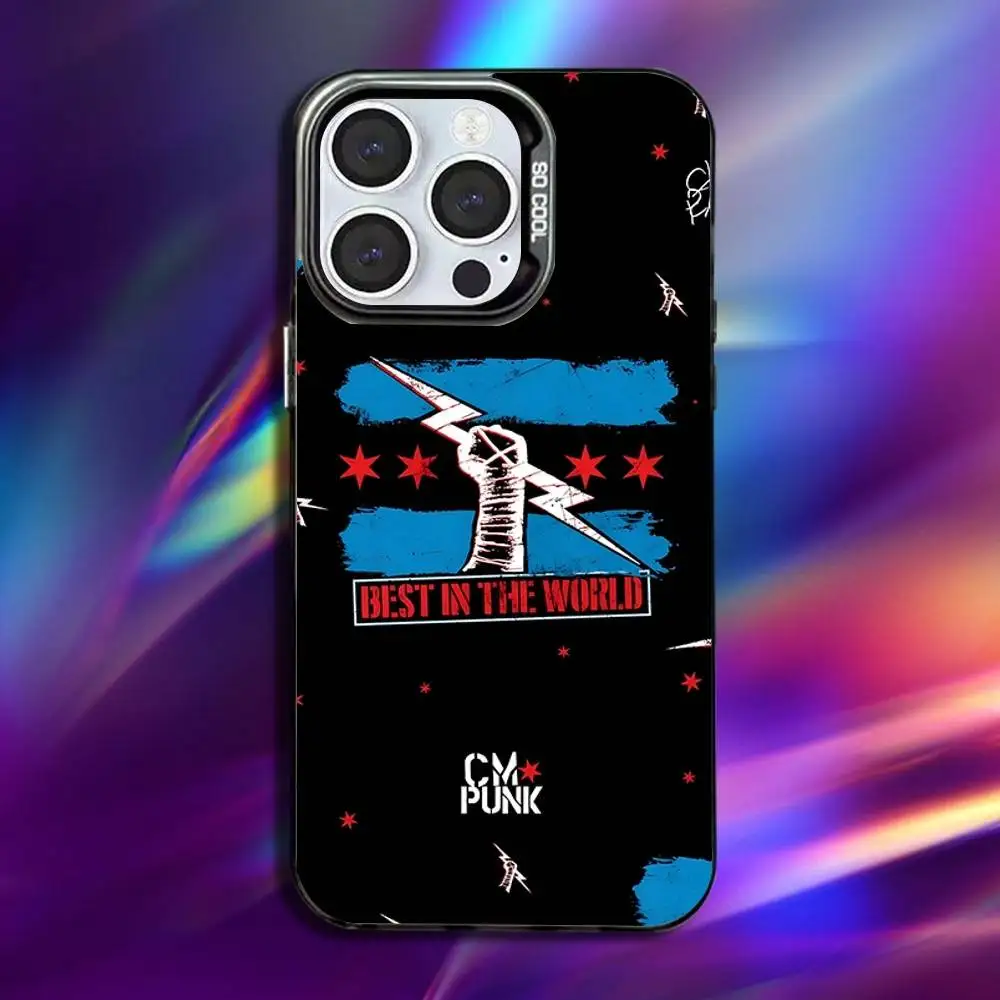 حافظة هاتف W-WWE CM P-Punk لهاتف iPhone 16,15,14,13,12,11,Pro,Max,Plus, Mini,XS,SE مضادة للسقوط باللون الأسود غير اللامع