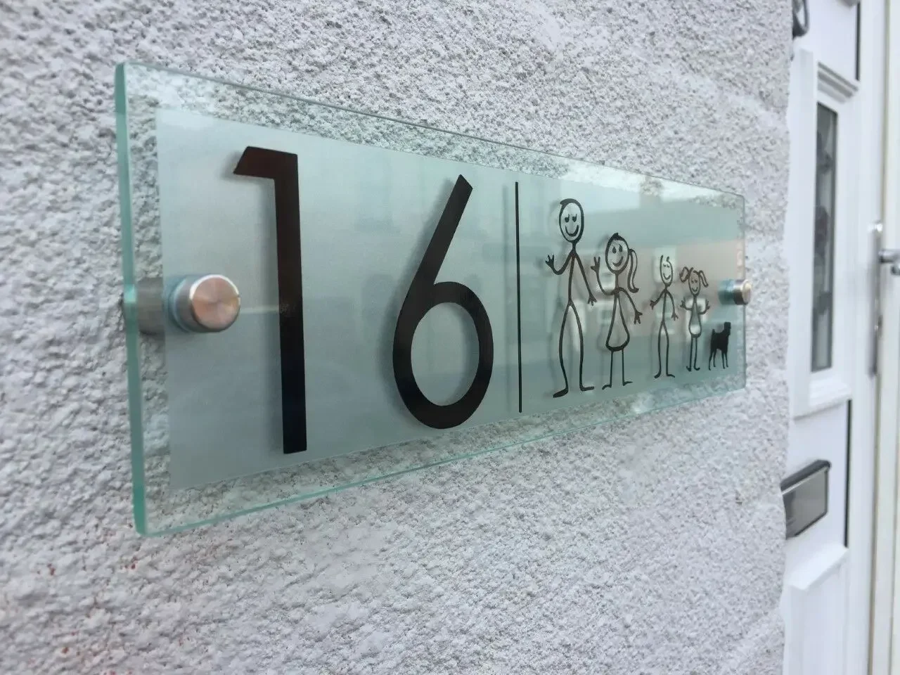 CUSTOMIZED MODERN HOUSE SIGN PLAQUE DOOR NUMBER STICK MAN FAMILY DOG/CAT GLASS ACRYLIC