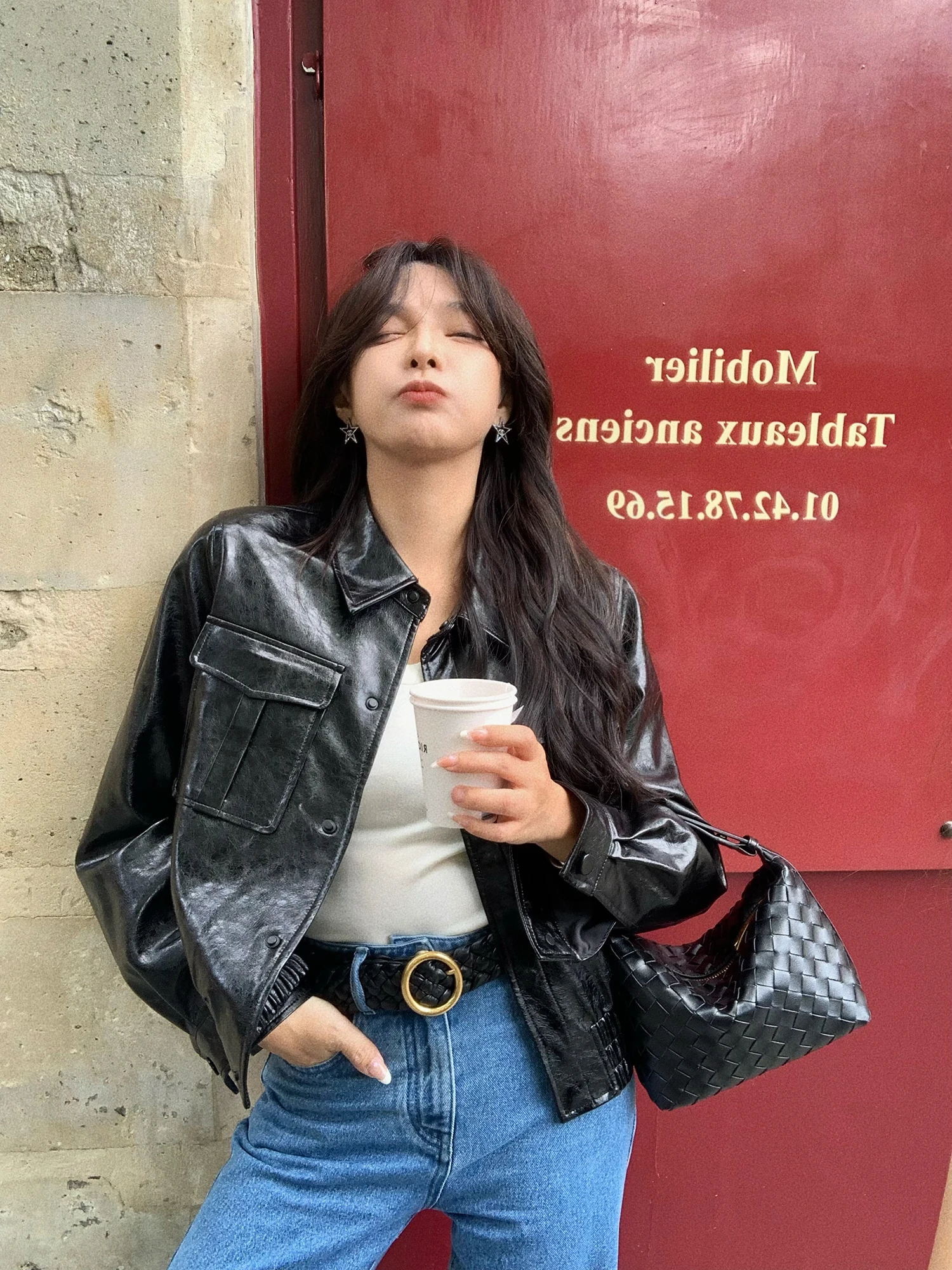 Schweele ベルリンストリート エコオイルワックスレザー ヴィンテージ H ダブルポケットジャケット ハイエンド感覚コート アウター レディースファッション