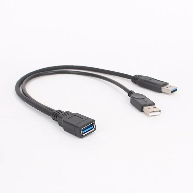 1pc Black USB 3.0 Female To Dual USB Male with Extra Power Data Y Extension Cable for 2.5