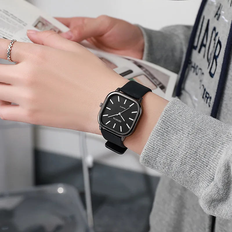 

Изысканные кварцевые наручные часы, новые простые кожаные часы для мужчин и женщин, модные элегантные повседневные часы с квадратным циферблатом, нейтральные часы Relojes