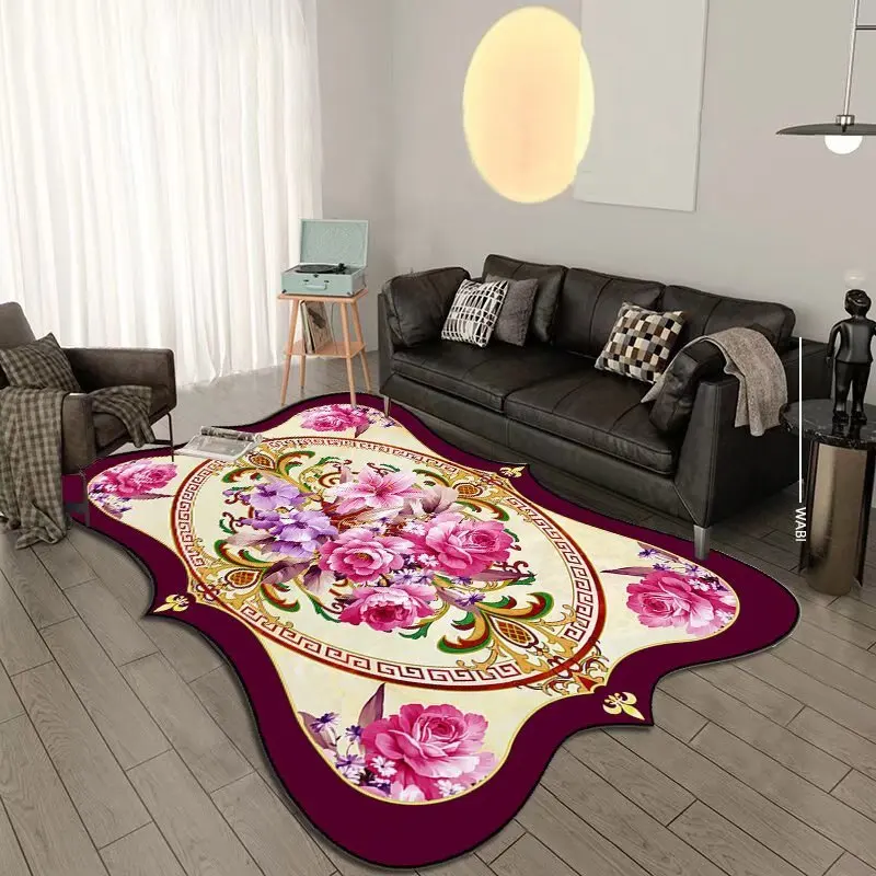 European Luxury Living Room Rug Flower Pattern Decoration Carpet Special-shaped Sofa Area Rugs Bedroom Bedside Soft Floor Mats