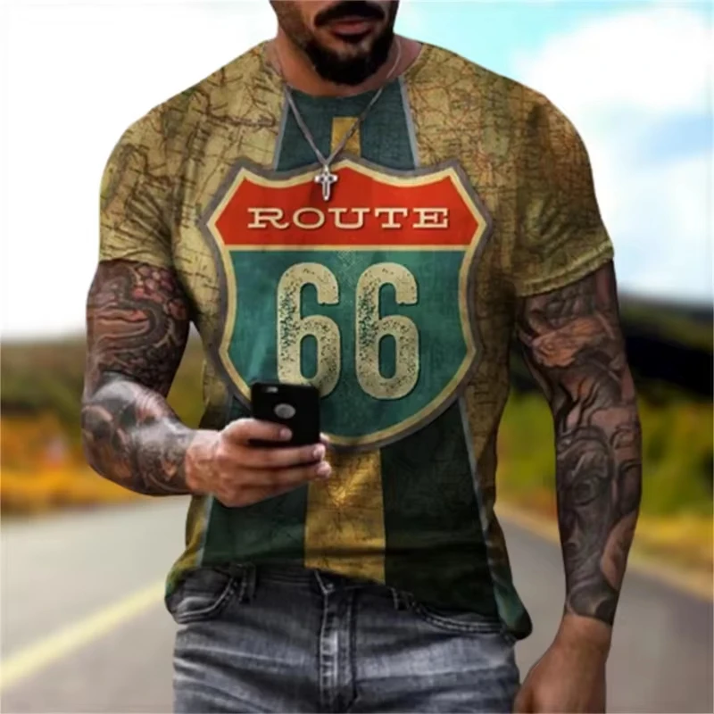 

3d Printed Route 66 T Shirt Streetwear Women Short Sleeve Summer Mens T Shirt Y2k Clothes Man Fashion Retro Kid Short Sleeve Top
