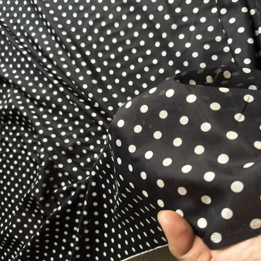 1 meter X 1.3 meter Black White Polka Dots Fabric Natural Silk Cotton Material