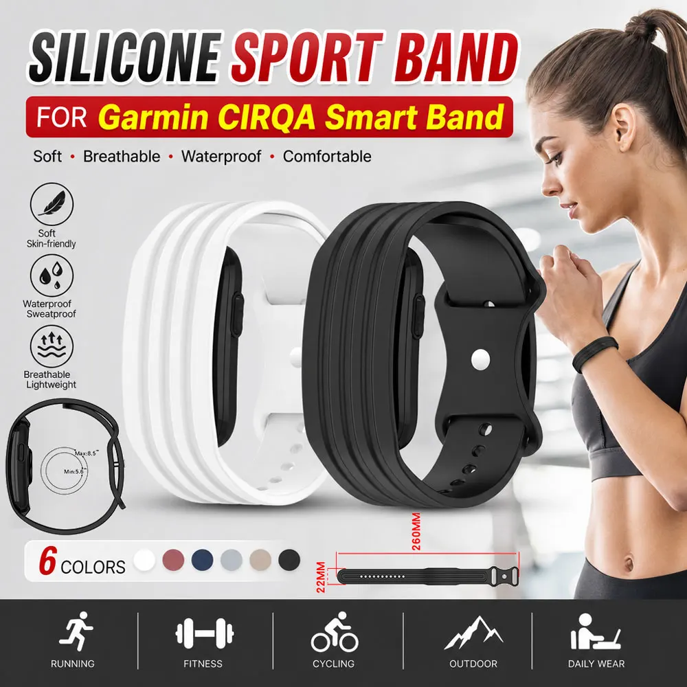 Silicone Watch Straps for Garmin CIRQA Smart Band Figure-8 Nail-in Fastener Waterproof Replacement Wrist Strap for Garmin CIRQA
