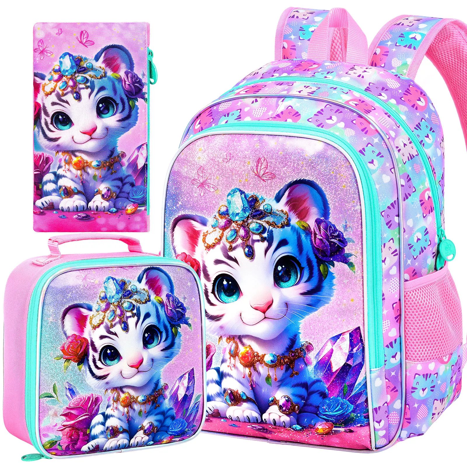 

Набор из 3 предметов: рюкзак для девочек с кошкой, 16 дюймов, детский дошкольный ранец с ланч-боксом, милый школьный набор для начальной школы, детского сада и малышей