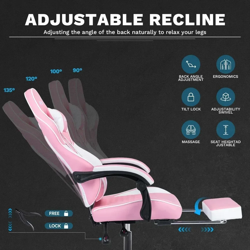 Ergonomic Video Gamer Chairs Gaming Computer Chairs Gamer Chairs for Adults Massage Lumbar Support Swivel Height Adjustable