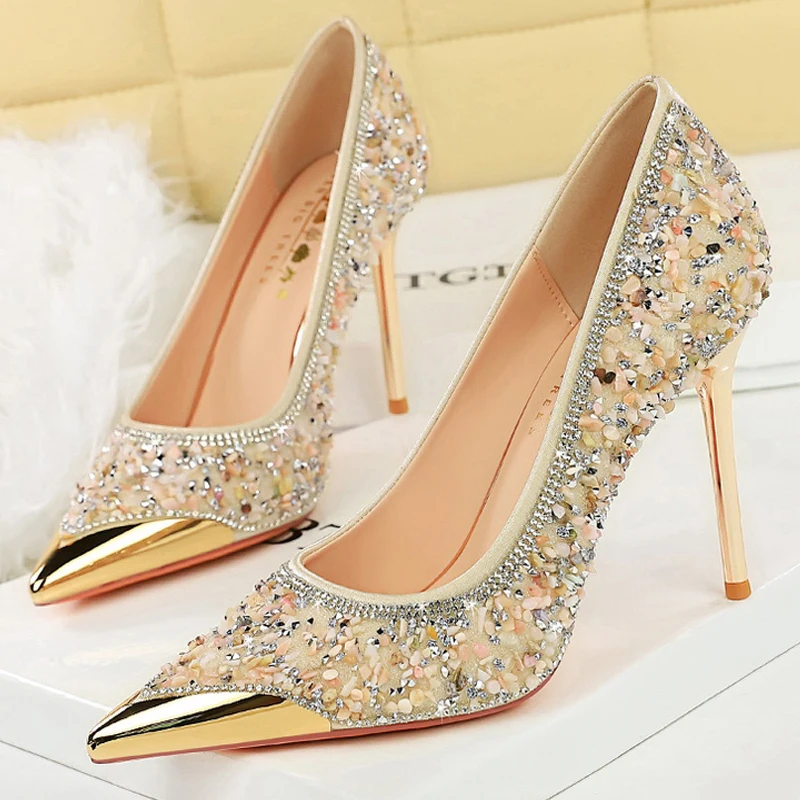 

Shoes Rhinestone shoe upper Women Pumps Stiletto Heels 9.5 cm Metal pointed tip High Heels Luxury crystal Pumps Lady