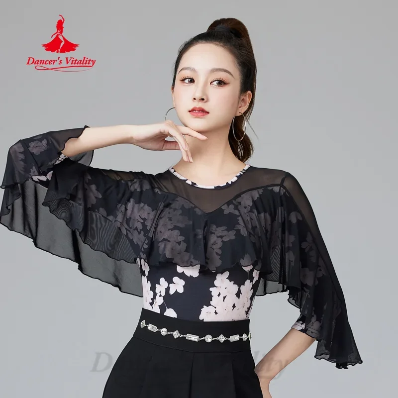 

Latin Dancing Costumes Women Customized High-end Printed Top Tango Chacha Samba Practice Clothes Social Dance Training Clothing