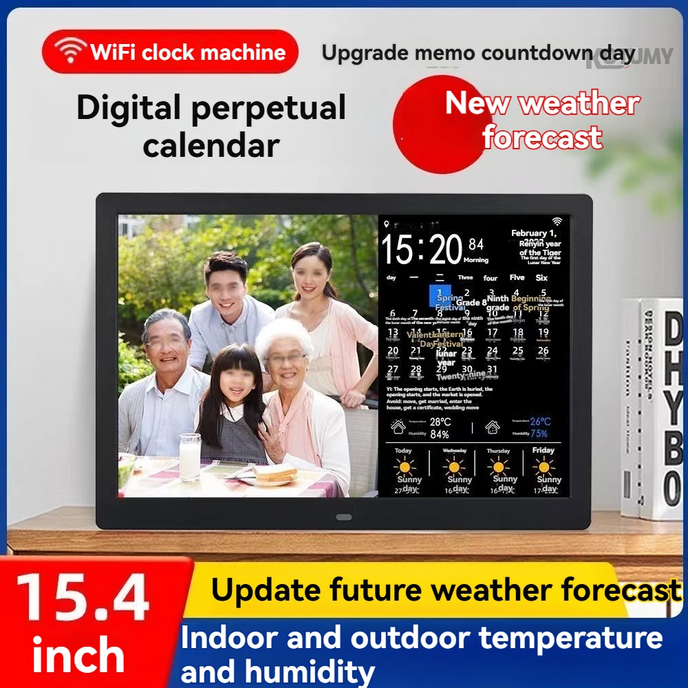 Smart WiFi Digital Photo Frame Weather Forecast Clock Temperature Humidity Perpetual Calendar