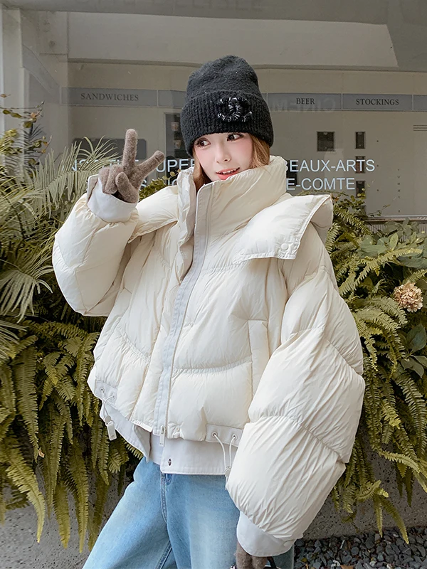 Manteau d'hiver chaud pour femme en duvet blanc 90% Sle Du down Jaet, coupe droite décontractée, long, blanc