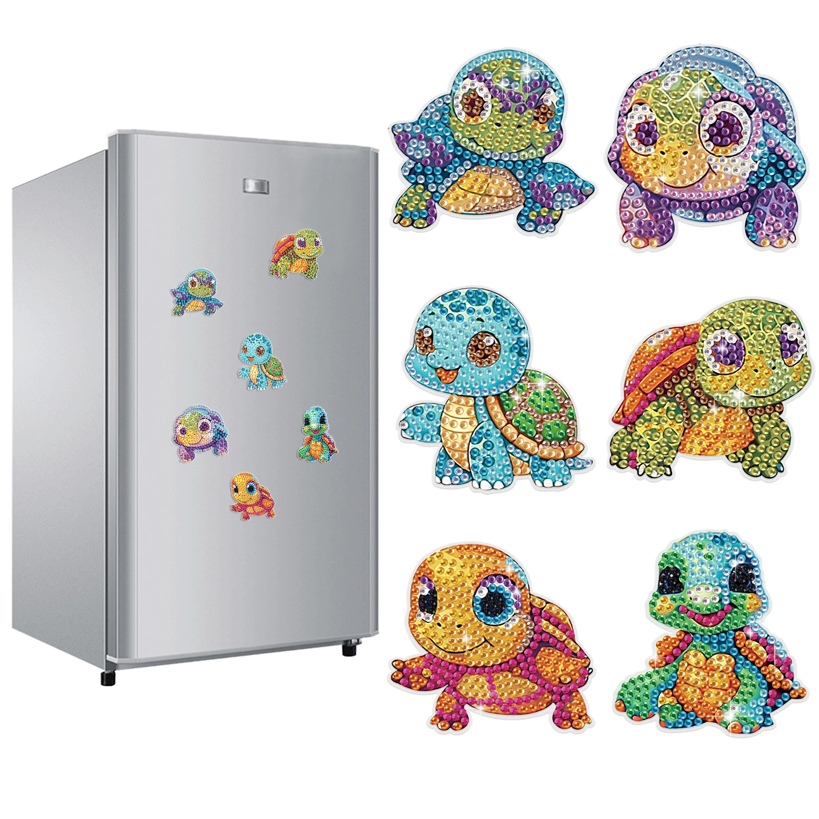 Kits de pegatinas para nevera con pintura de diamante, pegatinas para nevera con forma especial de diamante de tortuga colorida, decoración artística, regalo hecho a mano, 6 uds.