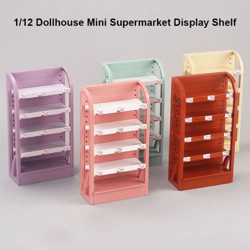 Novo mini armário de casa de bonecas 1/12, plástico, 5 cores, prateleira de exibição de supermercado, 9.5*4.3*14.5cm, acessórios de móveis em miniatura
