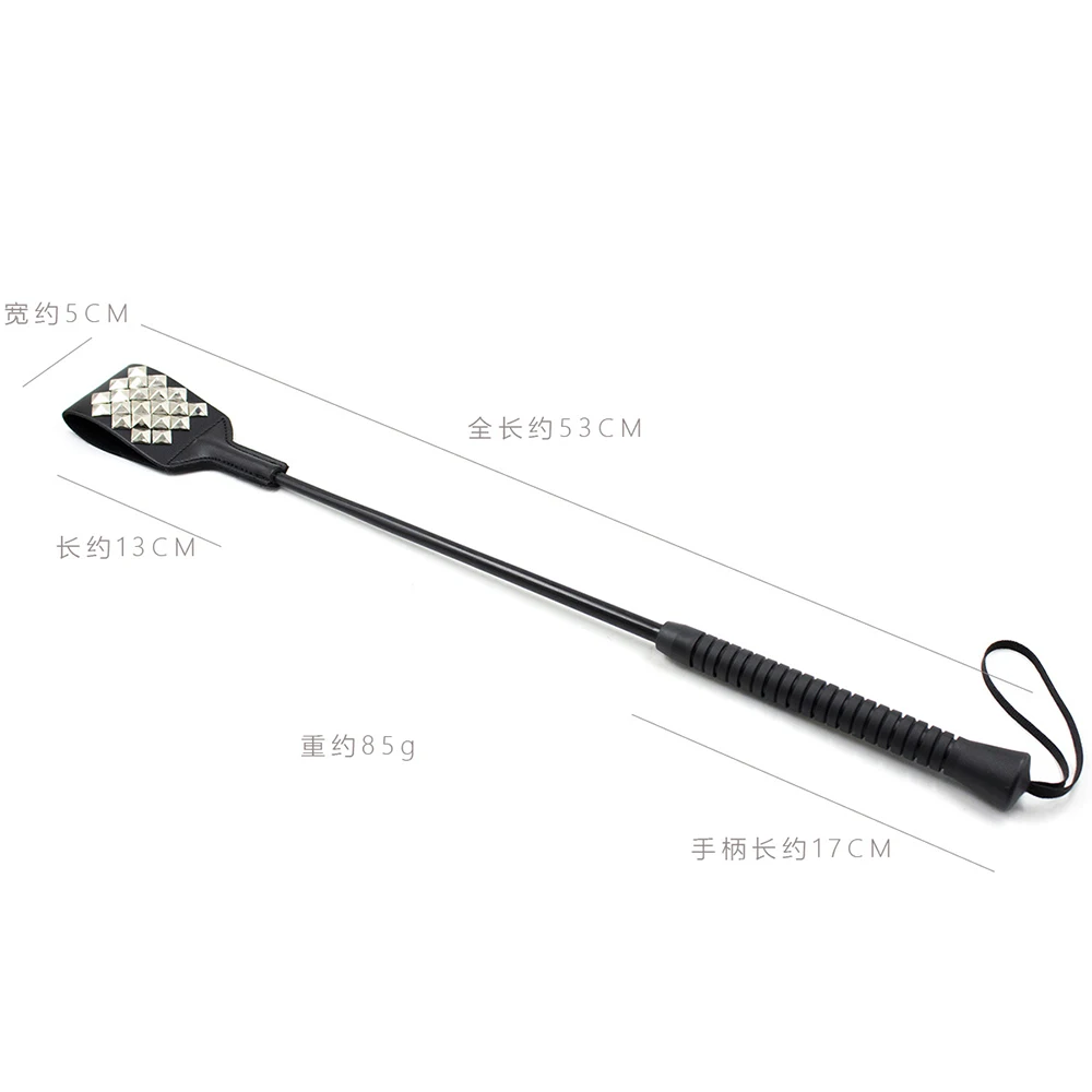 53CM PU Leather Paddle Whip,Riding Crop PU Leather Flogger Horsewhips，Silvery Punk Rivet Bat Spanking Paddle