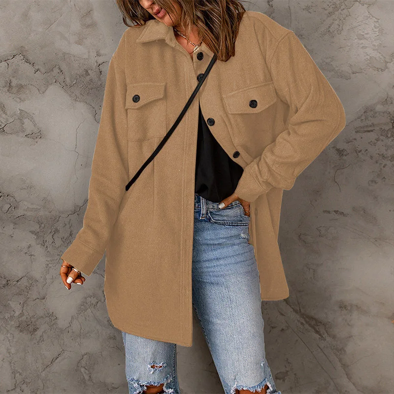 Corduroy Coat Women\'s Winter European and American New Solid Color Single breasted Casual Polo Coat