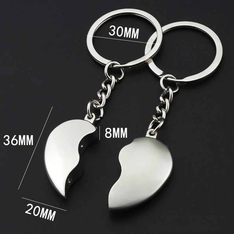 2pcs Set Personalize Name Date Heart Shape Metal Keychain Pendant Valentine's Day Couple Key Chain Ring Gift Custom Logo Keyring