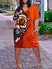 Women's Fashion Sexy Dress V-neck To Kneeskirt New Rose Print Dress Loose And Comfortable Women's Dress In Summer