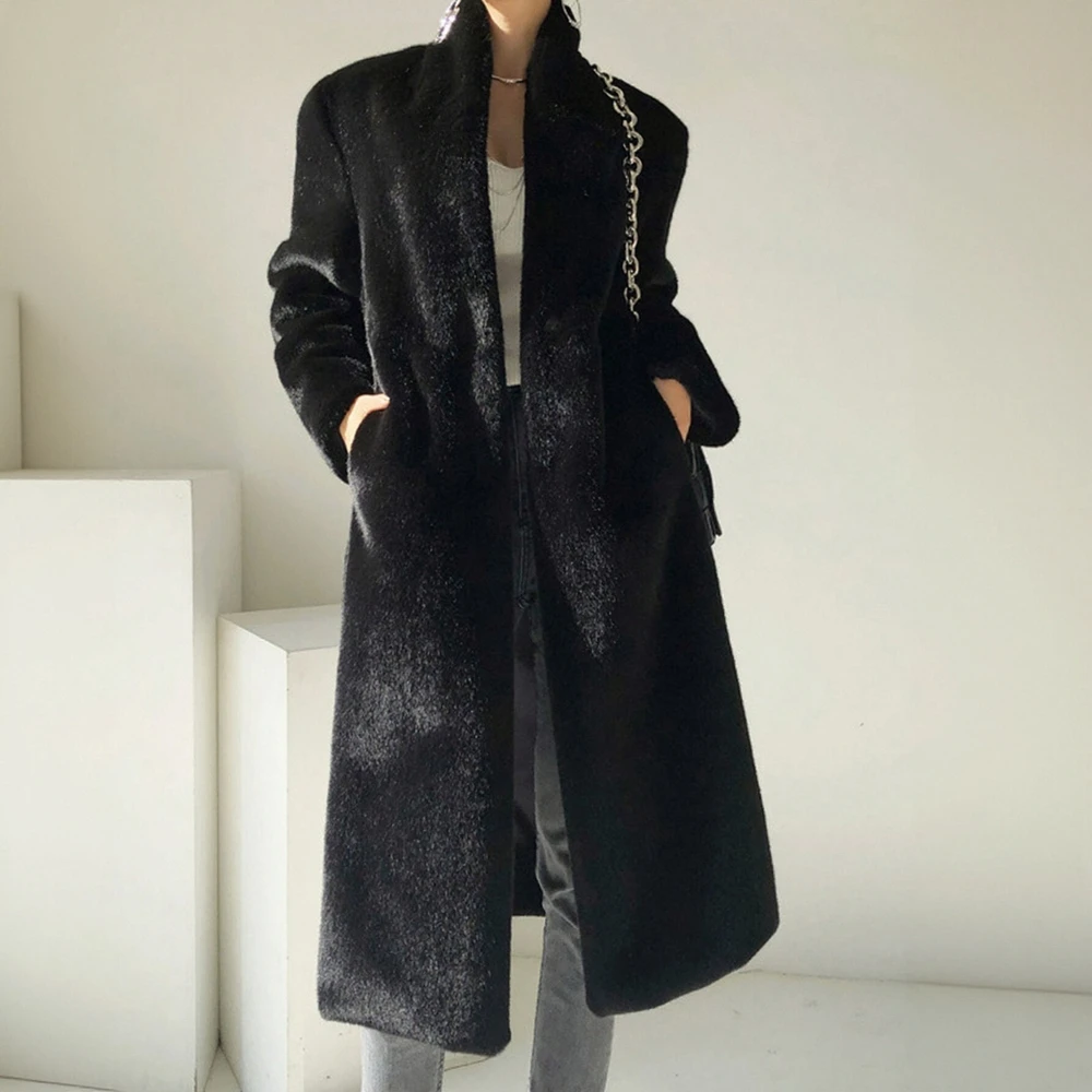 

Women's Luxury Faux Fur Jacket Autumn Winter Elegant Stand Collar Long Sleeve Casual Warm Plain Fashion