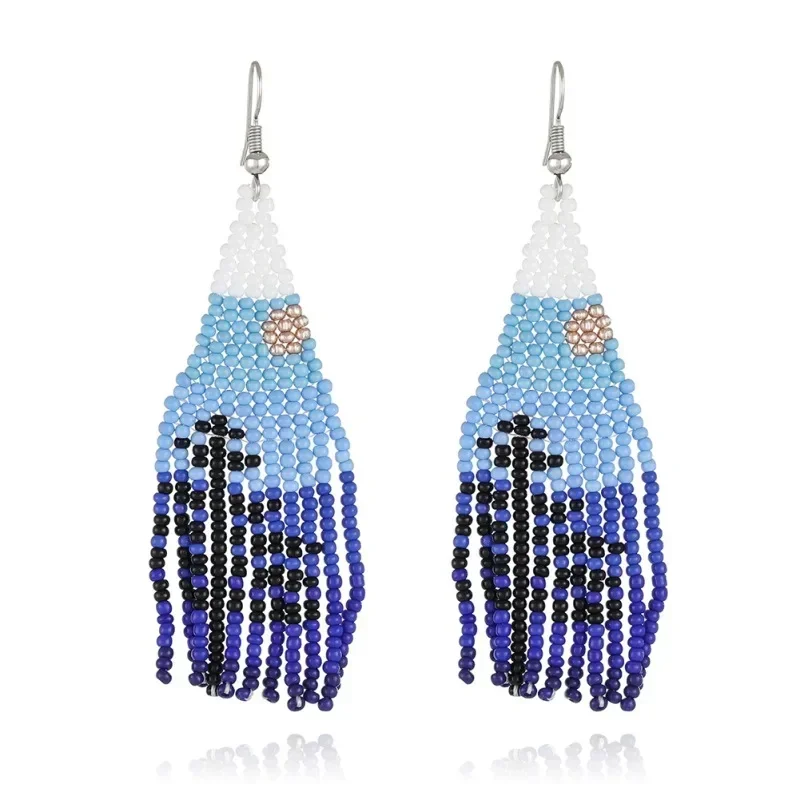 Beaded earrings Tassel Forest Landscape painting  Originality Hand knitting Bohemia Alloy Tide Female Rice bead earrings