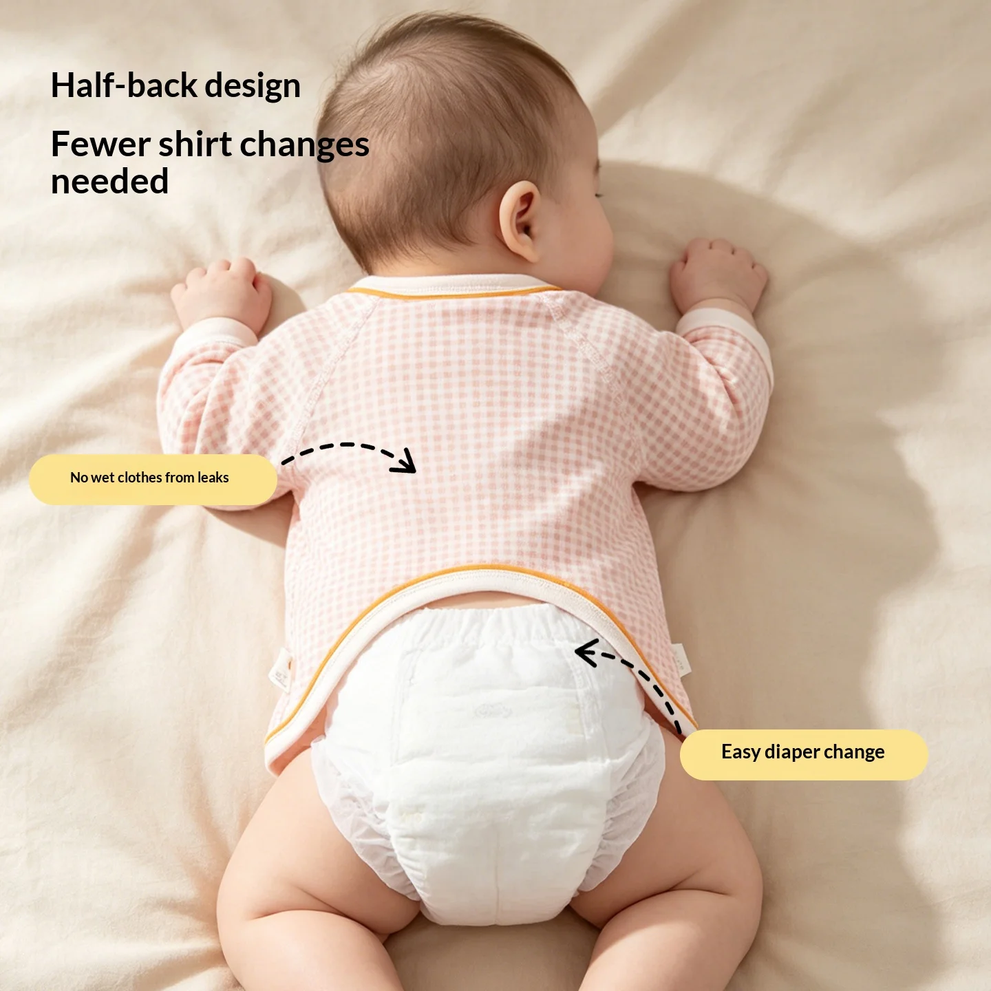 0-3 Months Newborn Half Back Shirt A Class Seamless Bone-Free Cotton Kimono Top Side Cross Tie Knot Plaid Carrot Print Four Seas