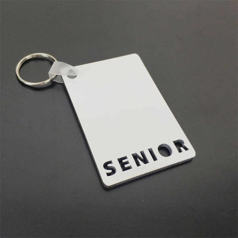 

Factory Price！！ 50pcs/lots Blank Sublimation MDF Key Rings Tags Keychain DIY Gift Printing Sublimation Ink Transfer Two Sides