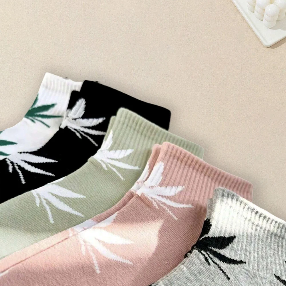 Pairs Printed Women Short Socks With Fashionable Versatile Leaf Pattern Socks Soft Lightweight And Breathable Casual Socks