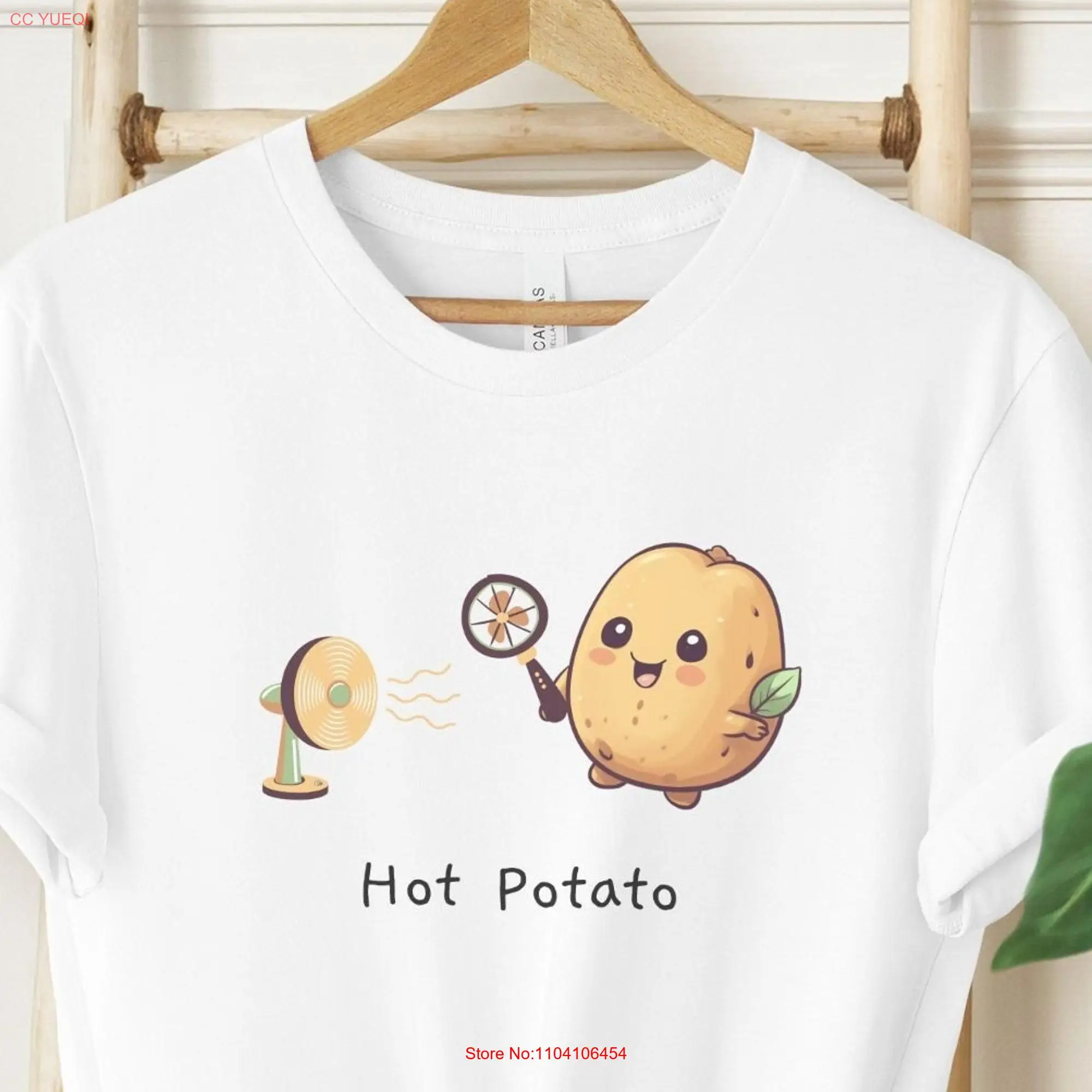 Hot Potato T Shirt Feeling Warm But Happy with Portable Fan Tater for the Lover Funny Cute long or short sleeves